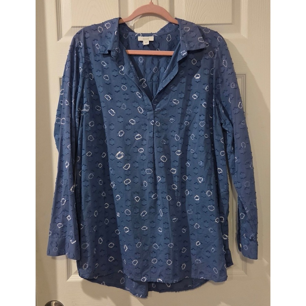 Pure Jill J.Jill Cotton Popover Blouse Women's L Blue Textured Tunic Boho